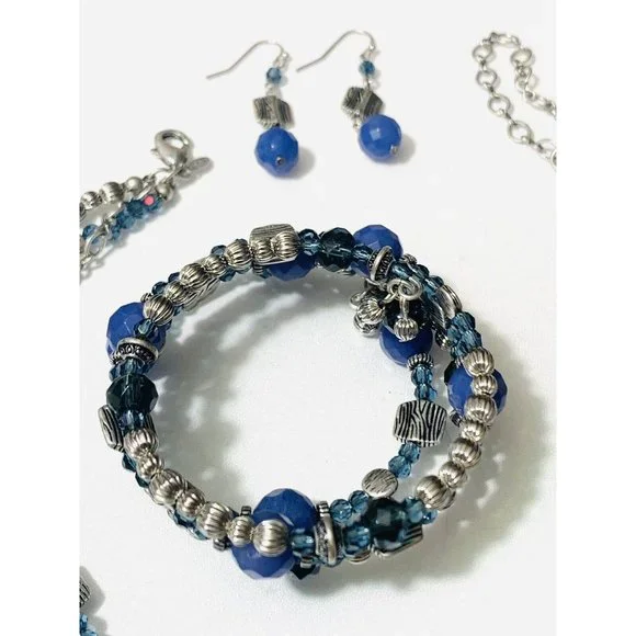 Antique PREMIER DESIGNS Blue Necklace Earrings and Bracelet Set - Picture 5 of 12